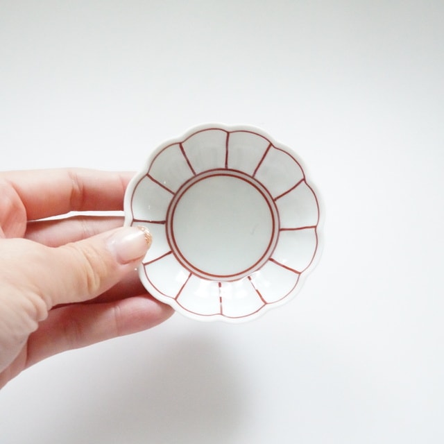 CHRYSANTHEMUM LINE PATTERN SMALL DISH - RED(ARITA)