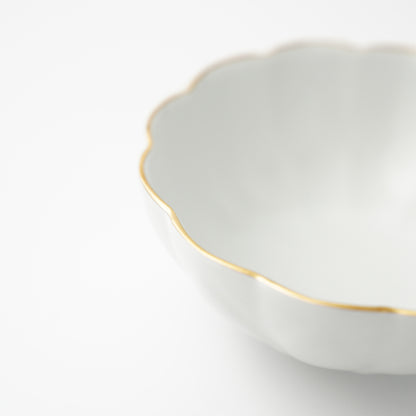 LOTUS-SHAPED SMALL BOWL - WHITE, GOLD RIM (YUWEN)