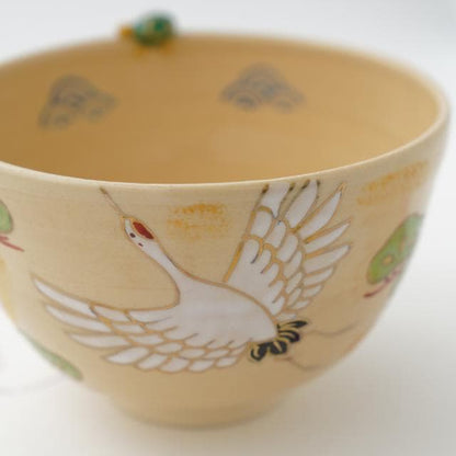 Crane and turtle matcha bowl, crane detail