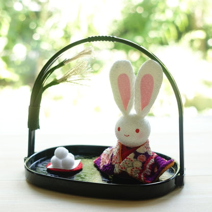 MOON-VIEWING RABBIT IN A BASKET – CHIRIMEN ORNAMENT (KYOTO)