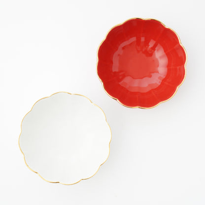 LOTUS-SHAPED SMALL BOWL - RED, GOLD RIM (YUWEN)