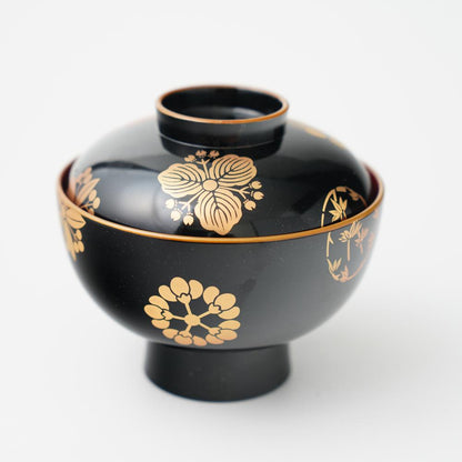 FOUR SEASONS SOUP BOWL – BLACK WITH FLORAL PATTERN (YUWEN)