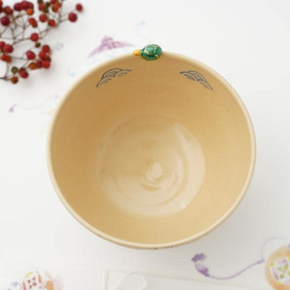 Crane and turtle matcha bowl, inside view