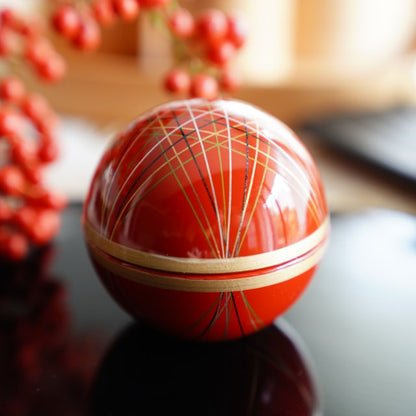 "TEMARI" SPHERE APPETIZER DISH – VERMILION & INNER GOLD PEARL (YUWEN)