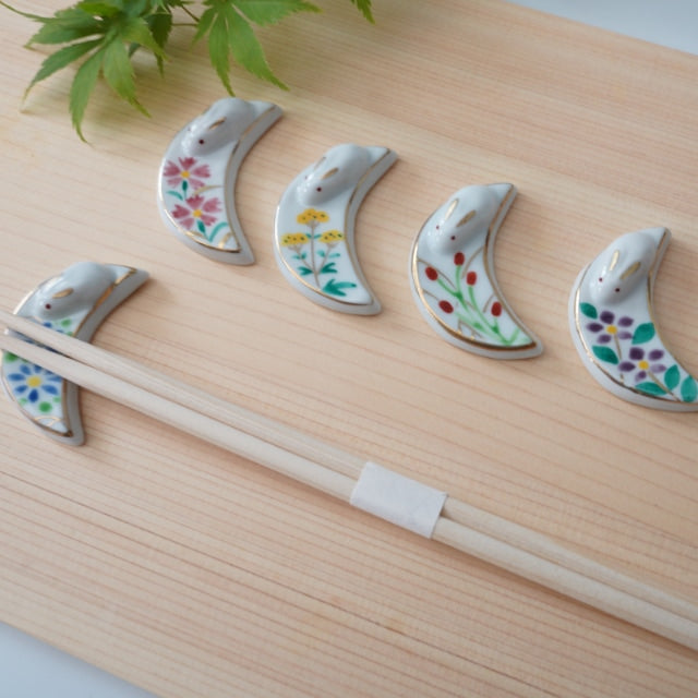 MOON & AUTUMN FLOWERS CHOPSTICK RESTS – SET OF 5, GIFT BOXED (KYOTO)