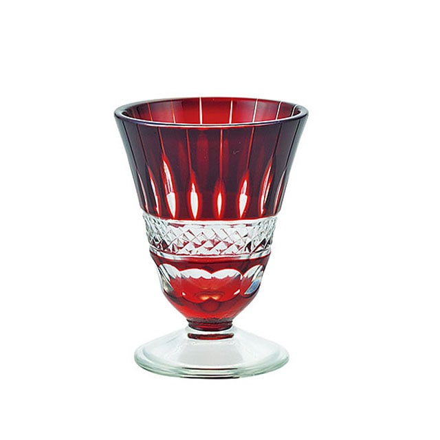 CUT GLASS HIGH STAND – VERMILION