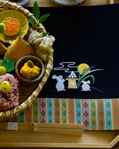HARVEST MOON EMBROIDERED PLACEMAT – BLACK (KYOTO)
