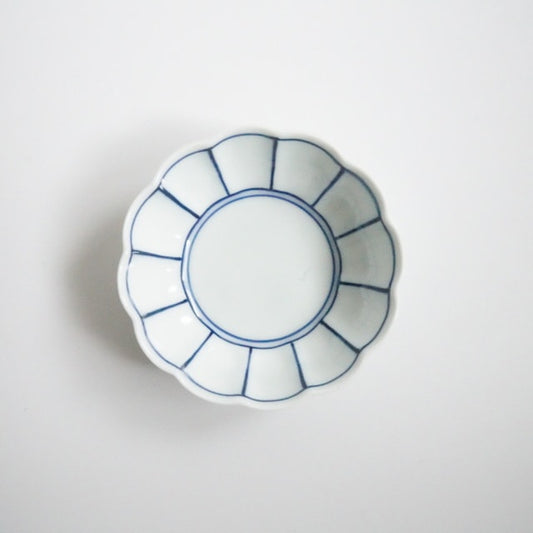 CHRYSANTHEMUM LINE PATTERN SMALL DISH - BLUE(ARITA)
