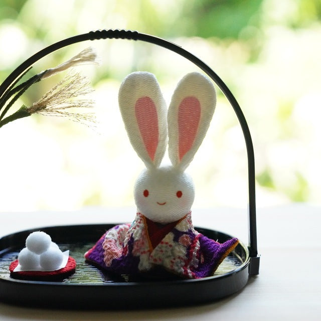 MOON-VIEWING RABBIT IN A BASKET – CHIRIMEN ORNAMENT (KYOTO)