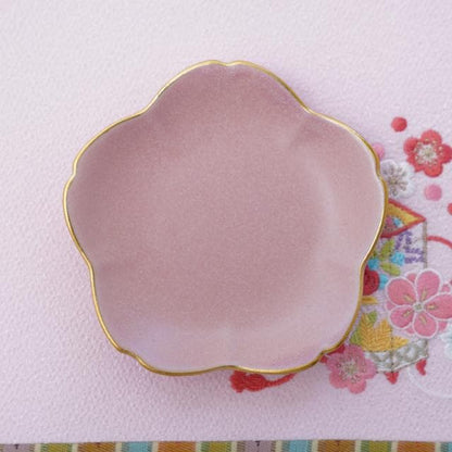 CHERRY BLOSSOM SMALL PLATE – PINK MATTE, GOLD RIM (YUWEN)
