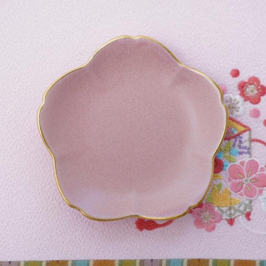 CHERRY BLOSSOM SMALL PLATE – PINK MATTE, GOLD RIM (YUWEN)