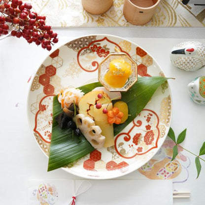 "KINRAN" PLATE – RED & GOLD 8.3INCH, GIFT BOXED (YUWEN)