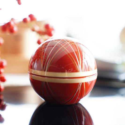 "TEMARI" SPHERE APPETIZER DISH – VERMILION & INNER GOLD PEARL (YUWEN)