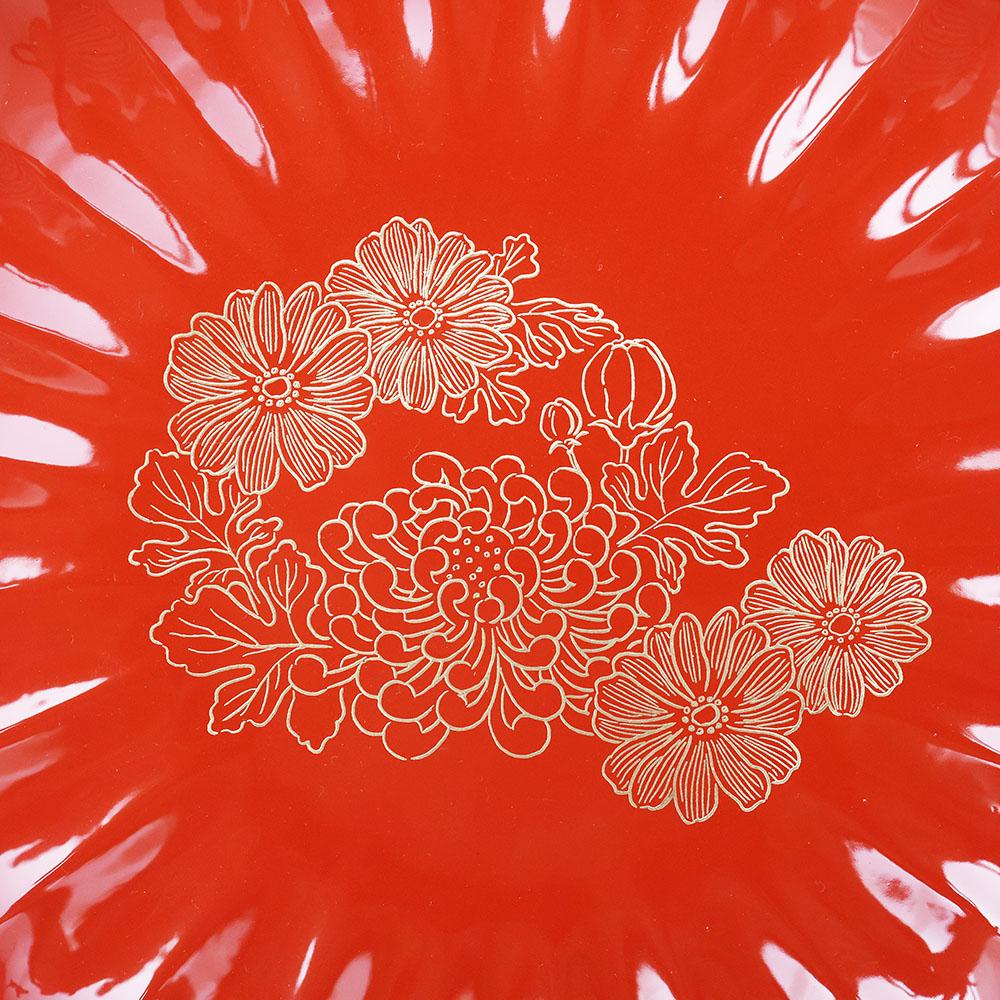 HEXAGONAL CHRYSANTHEMUM SERVING BOWL – VERMILION & GOLD, 9 IN (ECHIZEN)