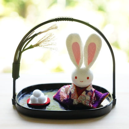 MOON-VIEWING RABBIT IN A BASKET – CHIRIMEN ORNAMENT (KYOTO)