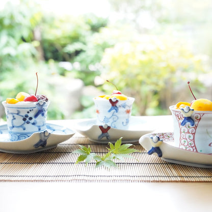 "IKKANNJIN" INDIVIDUAL PLATE – FACETED FLORAL ARABESQUE (HASAMI)