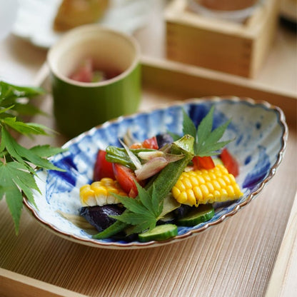 CHRYSANTHEMUM SHAPED SMALL BOWL – PEONY BRUSHWORK (HASAMI)