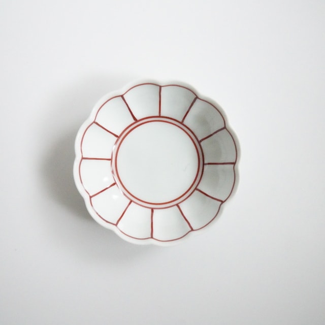 CHRYSANTHEMUM LINE PATTERN SMALL DISH - RED(ARITA)