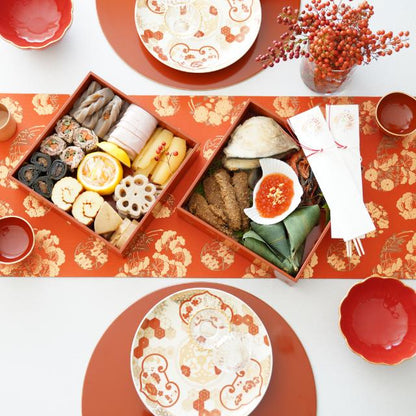 "KINRAN" PLATE – RED & GOLD 8.3INCH, GIFT BOXED (YUWEN)