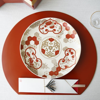 HALF MOON TRAY - RED, GOLD RIM (YUWEN)