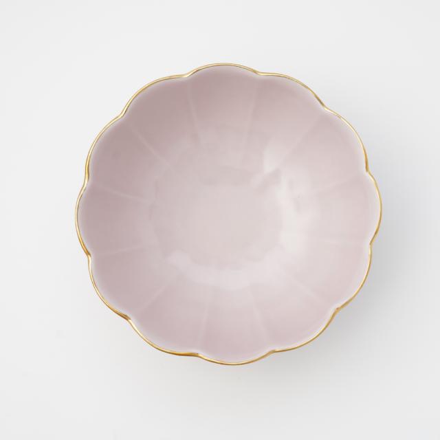 LOTUS-SHAPED SMALL BOWL / NABE SERVING BOWL - PINK WITH GOLD RIM (YUWEN)