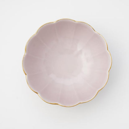 LOTUS-SHAPED SMALL BOWL / NABE SERVING BOWL - PINK WITH GOLD RIM (YUWEN)