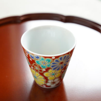 GOOD FORTUNE SAKE CUP – PLUM & CHRYSANTHEMUM (KUTANI)
