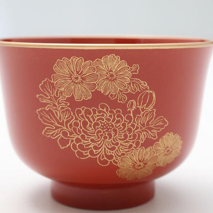LILY-SHAPED SOUP BOWL – PERSIMMON RED WITH GOLD CHRYSANTHEMUM (ECHIZEN)