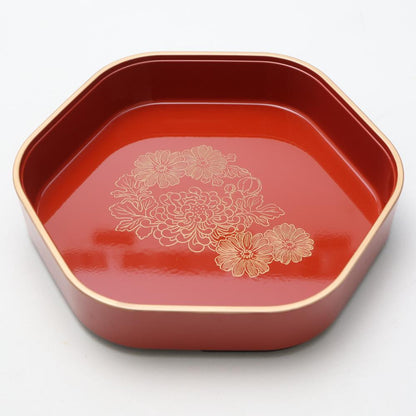 HEXAGONAL CHRYSANTHEMUM SERVING BOWL – VERMILION & GOLD, 9 IN (ECHIZEN)