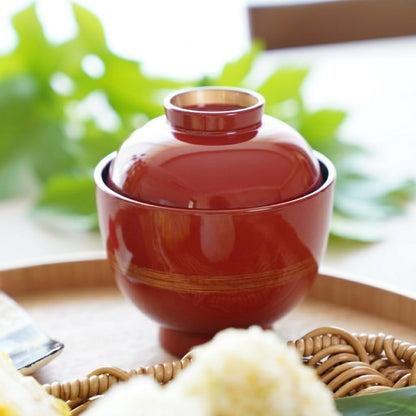 LIDDED SOUP BOWL – VERMILION WITH GOLD KASURI BAND