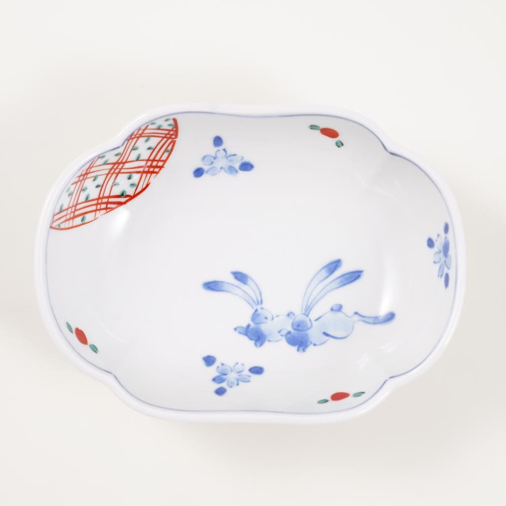"HANA-USAGI" MOKKO BOWL – RABBIT & FLOWERS, 6 IN (HASAMI)