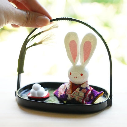 MOON-VIEWING RABBIT IN A BASKET – CHIRIMEN ORNAMENT (KYOTO)