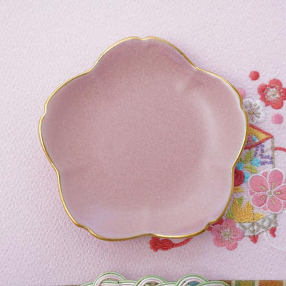 CHERRY BLOSSOM SMALL PLATE – PINK MATTE, GOLD RIM (YUWEN)