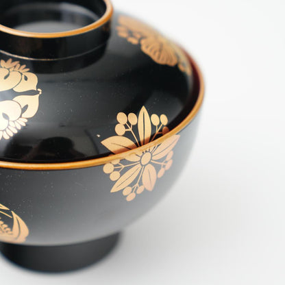 FOUR SEASONS SOUP BOWL – BLACK WITH FLORAL PATTERN (YUWEN)