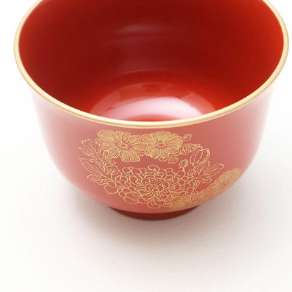 LILY-SHAPED SOUP BOWL – PERSIMMON RED WITH GOLD CHRYSANTHEMUM (ECHIZEN)