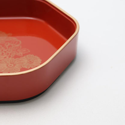 HEXAGONAL CHRYSANTHEMUM SERVING BOWL – VERMILION & GOLD, 9 IN (ECHIZEN)