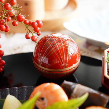 "TEMARI" SPHERE APPETIZER DISH – VERMILION & INNER GOLD PEARL (YUWEN)