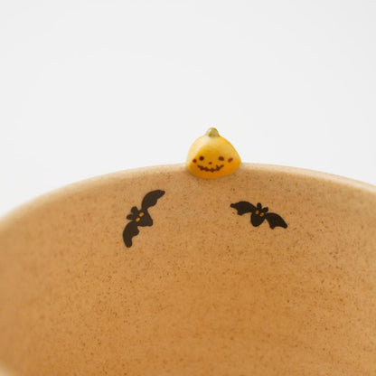 Halloween matcha bowl, ghost and pumpkin detail
