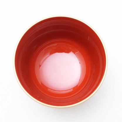 LILY-SHAPED SOUP BOWL – PERSIMMON RED WITH GOLD CHRYSANTHEMUM (ECHIZEN)