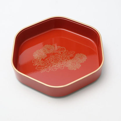 HEXAGONAL CHRYSANTHEMUM SERVING BOWL – VERMILION & GOLD, 9 IN (ECHIZEN)