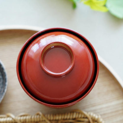 LIDDED SOUP BOWL – VERMILION WITH GOLD KASURI BAND