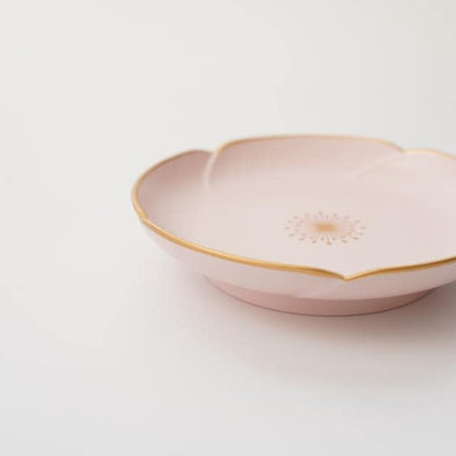 PLUM SHAPED SMALL PLATE –  PINK WITH GOLD RIM (YUWEN)