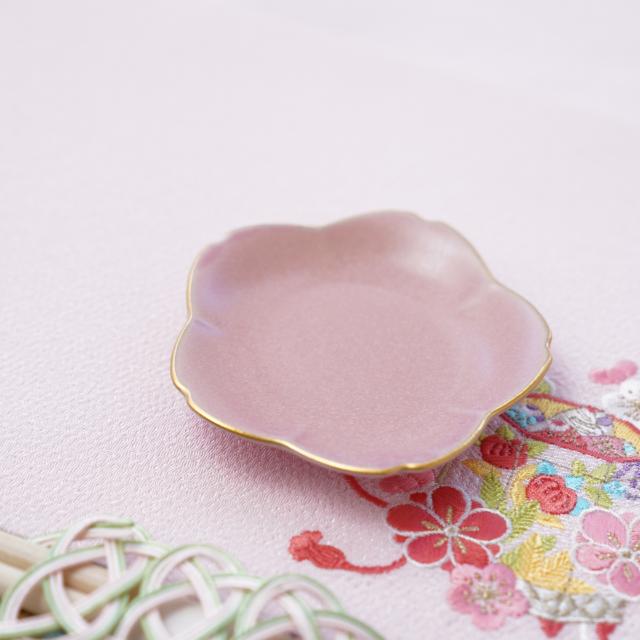 CHERRY BLOSSOM MINI PLATE – PINK MATTE, GOLD RIM (YUWEN)