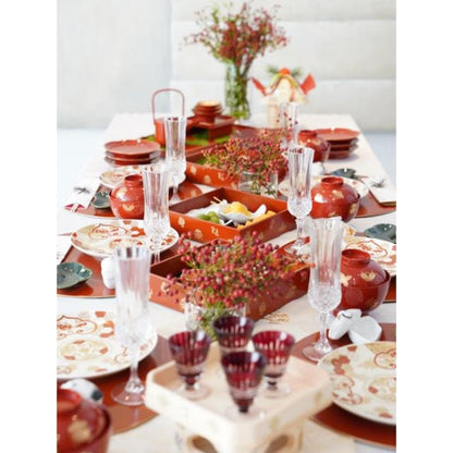 HALF MOON TRAY - RED, GOLD RIM (YUWEN)