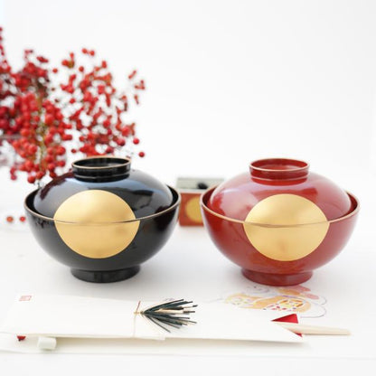 SKY & HALF-MOON SOUP BOWL – RED & GOLD (YUWEN)
