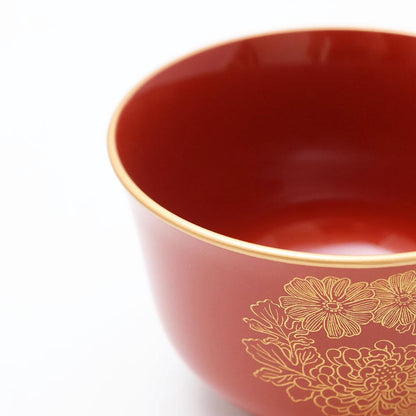 LILY-SHAPED SOUP BOWL – PERSIMMON RED WITH GOLD CHRYSANTHEMUM (ECHIZEN)
