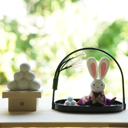 MOON-VIEWING RABBIT IN A BASKET – CHIRIMEN ORNAMENT (KYOTO)