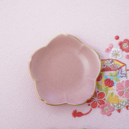 CHERRY BLOSSOM MINI PLATE – PINK MATTE, GOLD RIM (YUWEN)