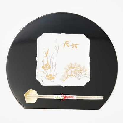 HALF-MOON TRAY - BLACK, GOLD RIM (YUWEN)
