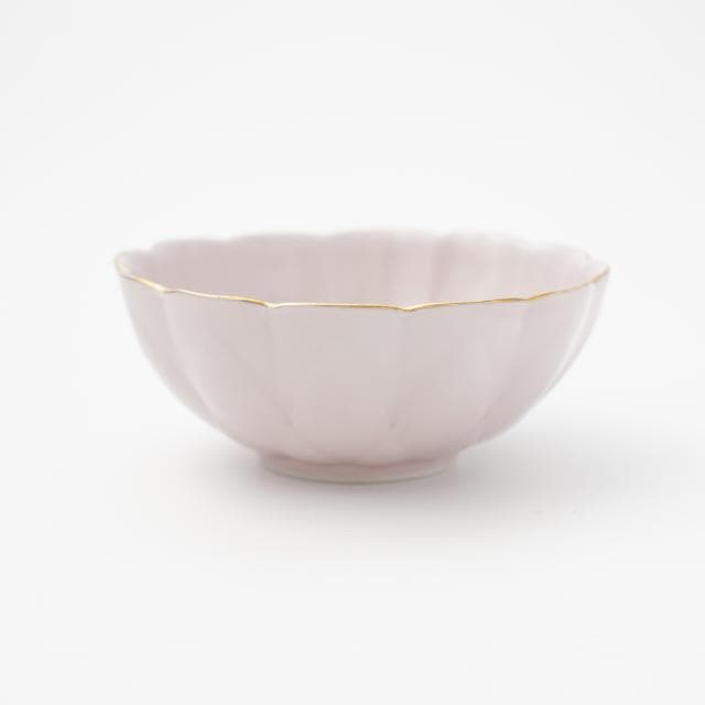 LOTUS-SHAPED SMALL BOWL / NABE SERVING BOWL - PINK WITH GOLD RIM (YUWEN)